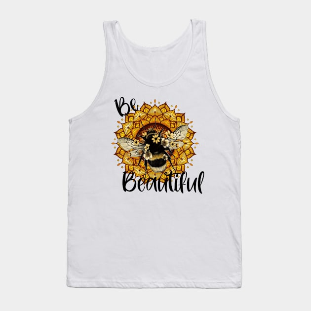 Be Beautiful Bee Sunflower Mandala Tank Top by GltrGal